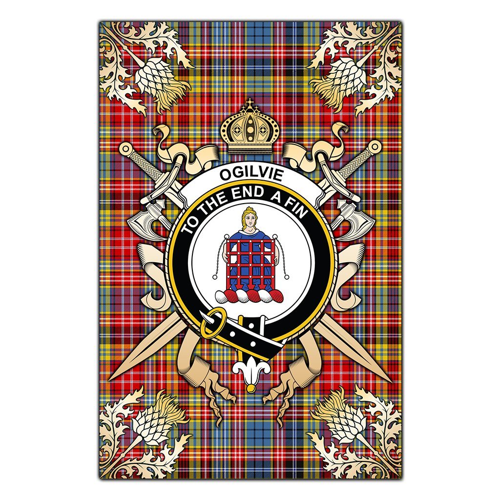 Ogilvie of Airlie Ancient Tartan Crest Black Garden Flag - Gold Thistle Style