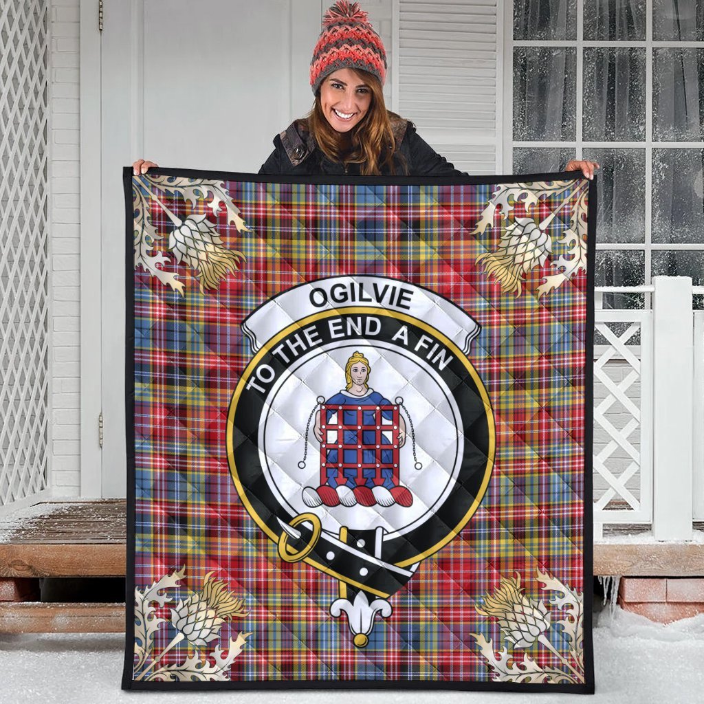 Ogilvie of Airlie Ancient Tartan Crest Premium Quilt - Gold Thistle Style