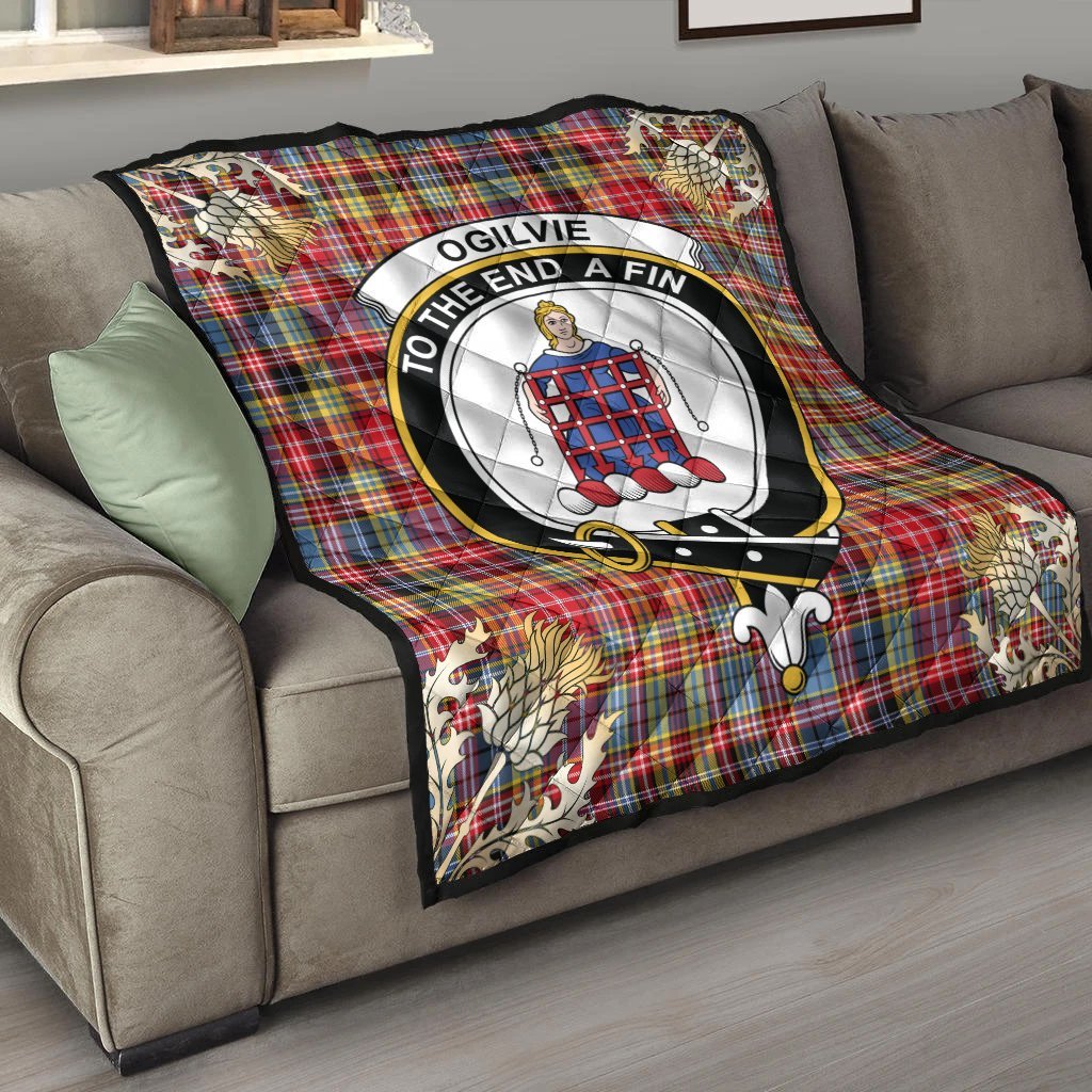 Ogilvie of Airlie Ancient Tartan Crest Premium Quilt - Gold Thistle Style