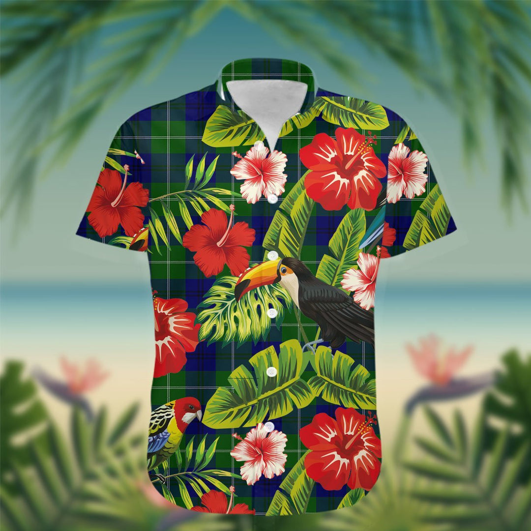 Oliphant Tartan Hawaiian Shirt Hibiscus, Coconut, Parrot, Pineapple - Tropical Garden Shirt