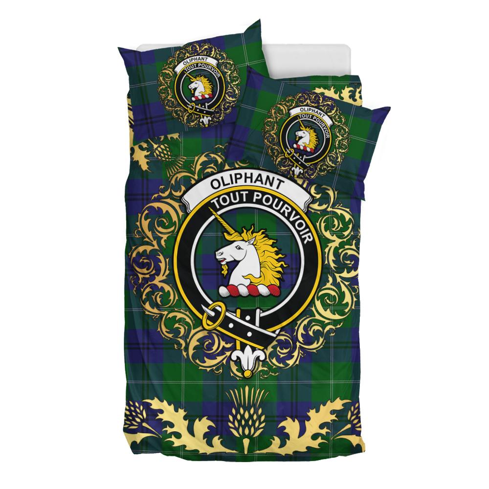 Oliphant Tartan Crest Bedding Set - Golden Thistle Style