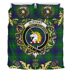 Oliphant Tartan Crest Bedding Set - Golden Thistle Style