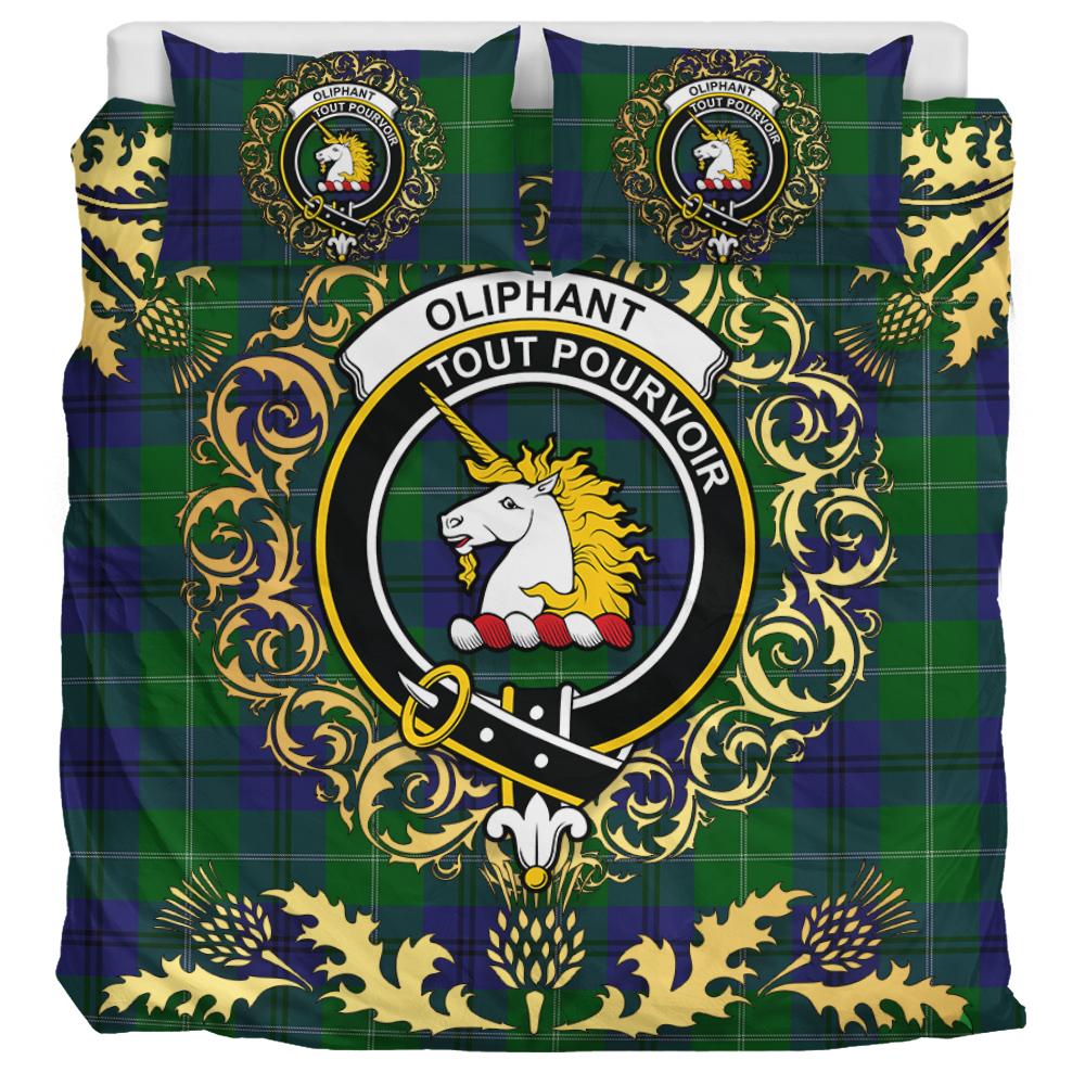 Oliphant Tartan Crest Bedding Set - Golden Thistle Style