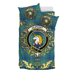 Oliphant Ancient Tartan Crest Bedding Set - Golden Thistle Style