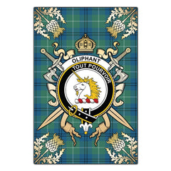 Oliphant Ancient Tartan Crest Black Garden Flag - Gold Thistle Style