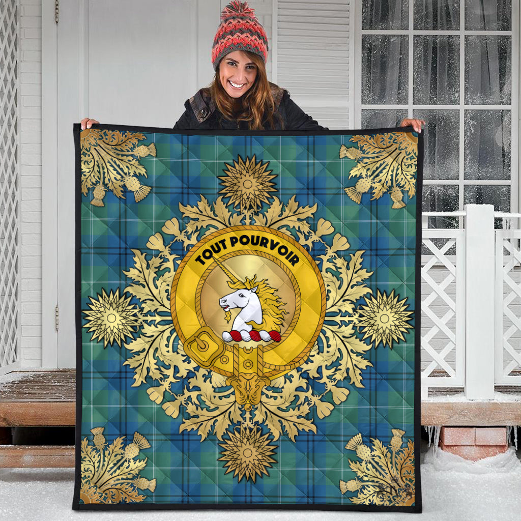 Oliphant Ancient Tartan Crest Premium Quilt - Gold Thistle Style