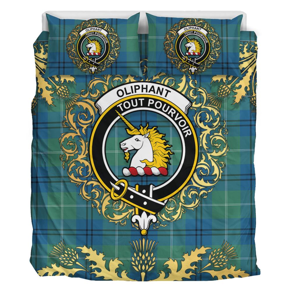 Oliphant Ancient Tartan Crest Bedding Set - Golden Thistle Style