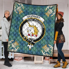 Oliphant Ancient Tartan Crest Premium Quilt - Gold Thistle Style