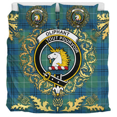 Oliphant Ancient Tartan Crest Bedding Set - Golden Thistle Style