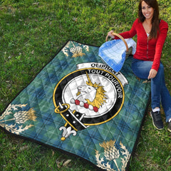 Oliphant Ancient Tartan Crest Premium Quilt - Gold Thistle Style