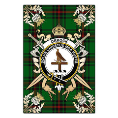 Orrock Tartan Crest Black Garden Flag - Gold Thistle Style