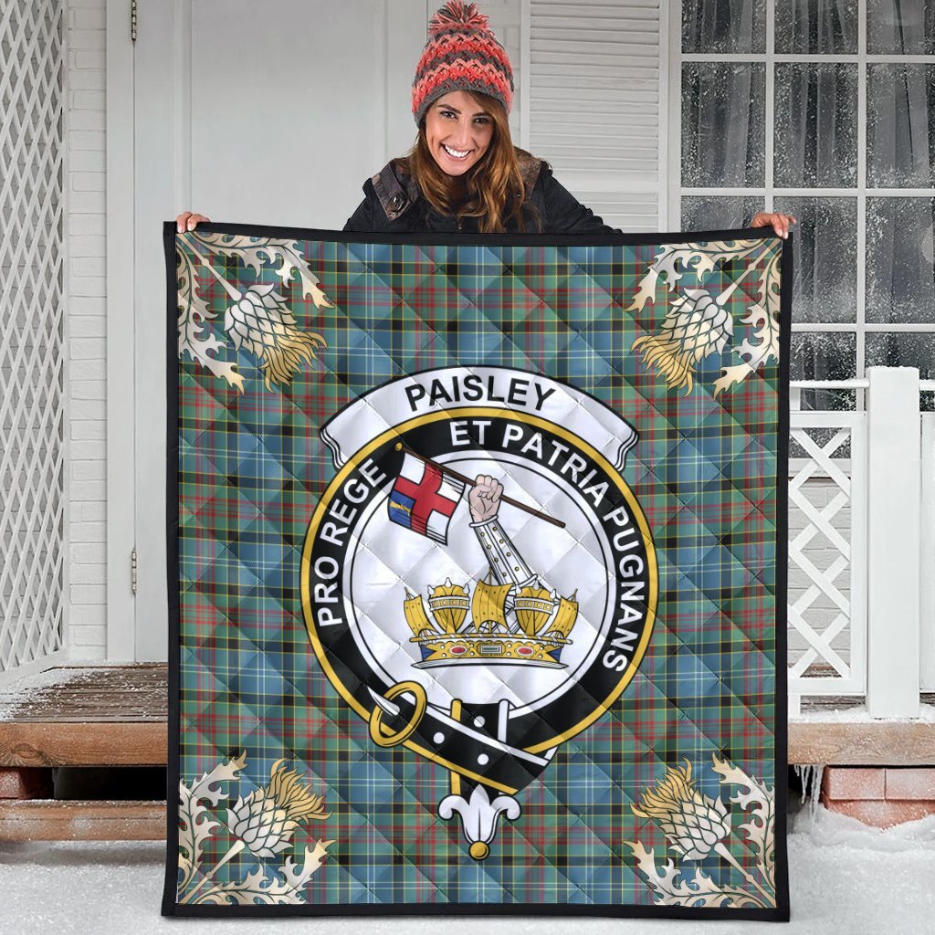 Paisley Tartan Crest Premium Quilt - Gold Thistle Style