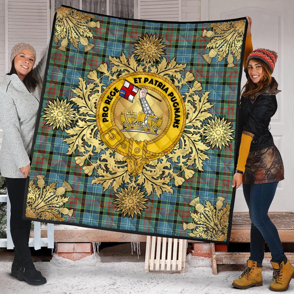 Paisley Tartan Crest Premium Quilt - Gold Thistle Style