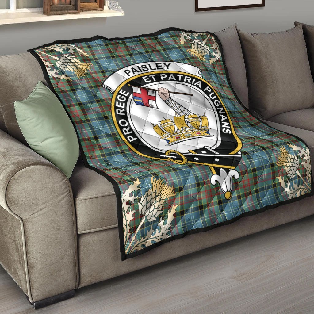 Paisley Tartan Crest Premium Quilt - Gold Thistle Style