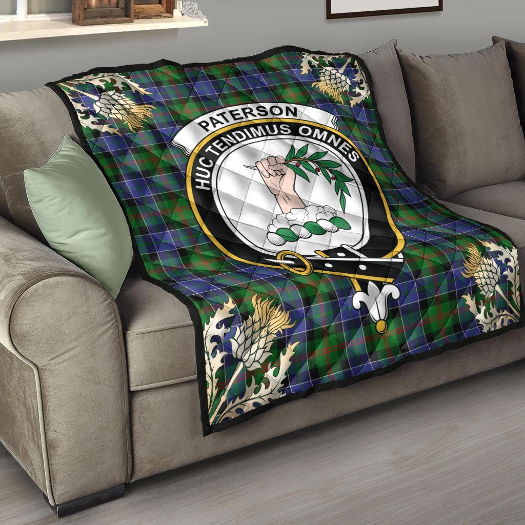 Paterson Tartan Crest Premium Quilt - Gold Thistle Style