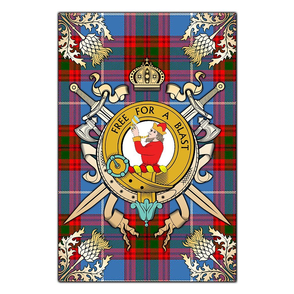 Pennycook Tartan Crest Black Garden Flag - Gold Thistle Style