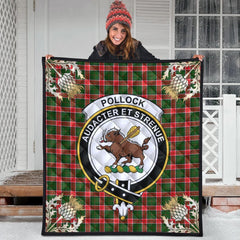 Pollock Modern Tartan Crest Premium Quilt - Gold Thistle Style