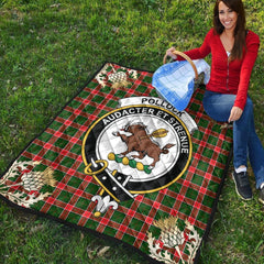 Pollock Modern Tartan Crest Premium Quilt - Gold Thistle Style