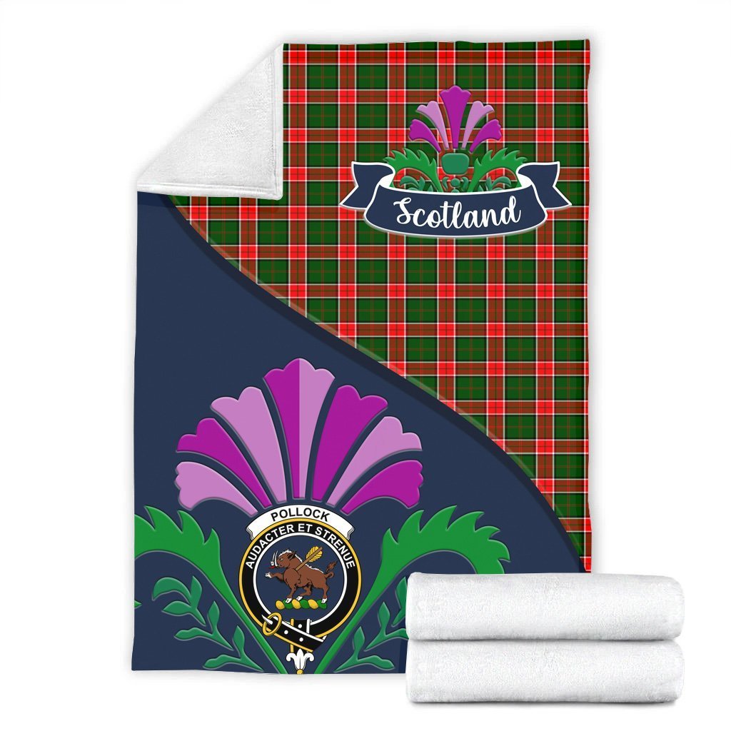 Pollock Tartan Crest Premium Blanket - Thistle Style