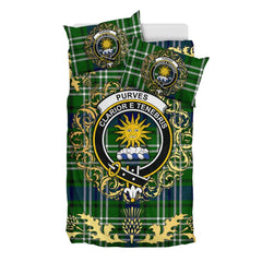 Purves Tartan Crest Bedding Set - Golden Thistle Style