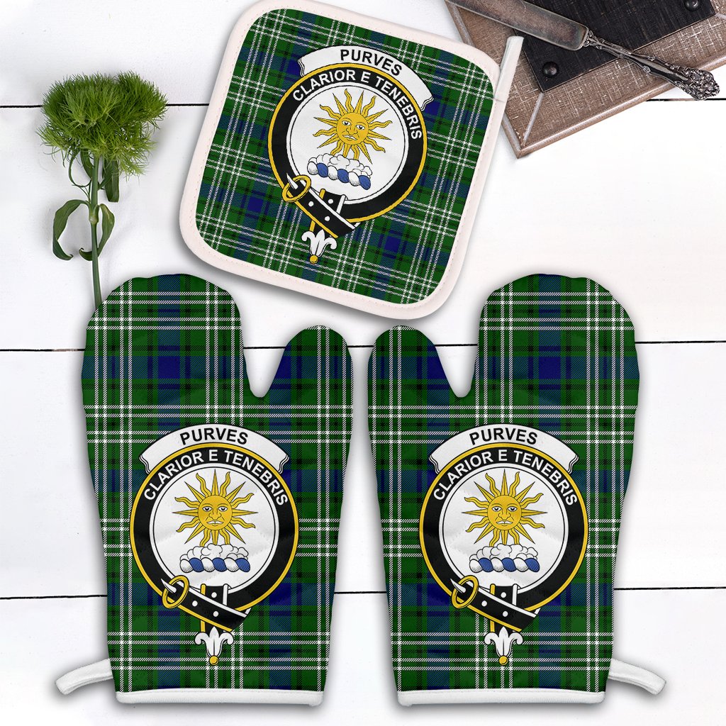 Purves Tartan Crest Oven Mitt And Pot Holder (2 Oven Mitts + 1 Pot Holder)