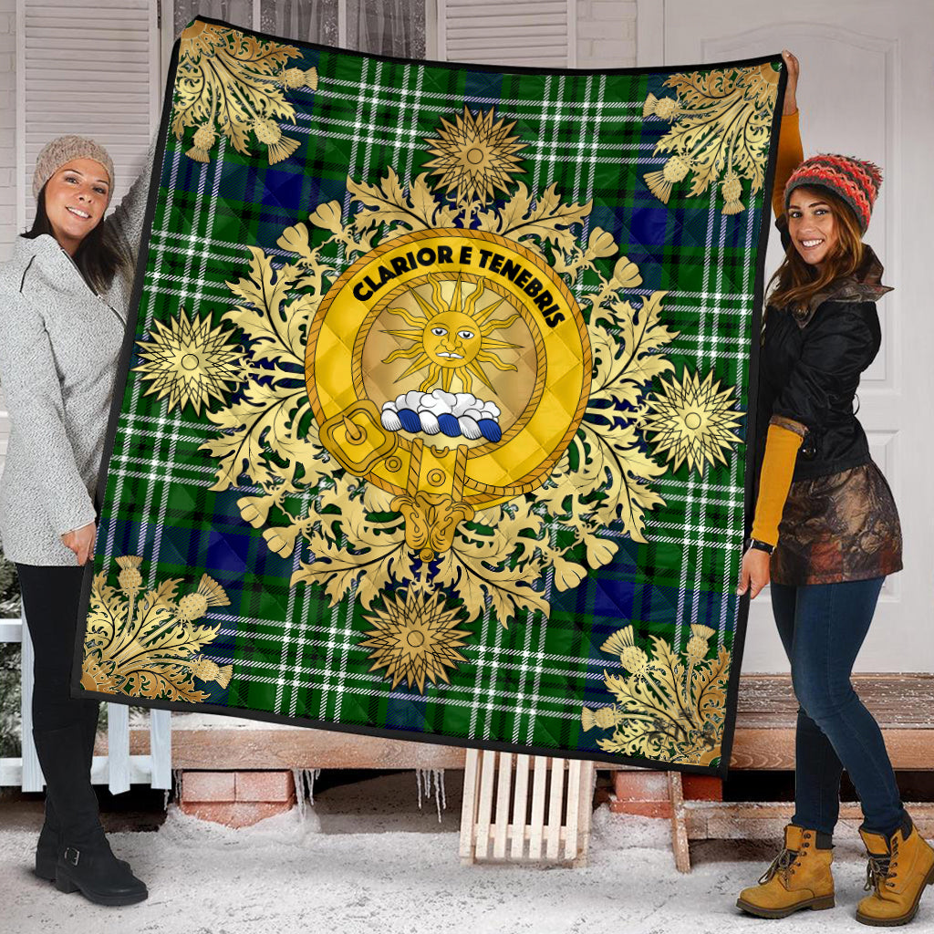 Purves Tartan Crest Premium Quilt - Gold Thistle Style