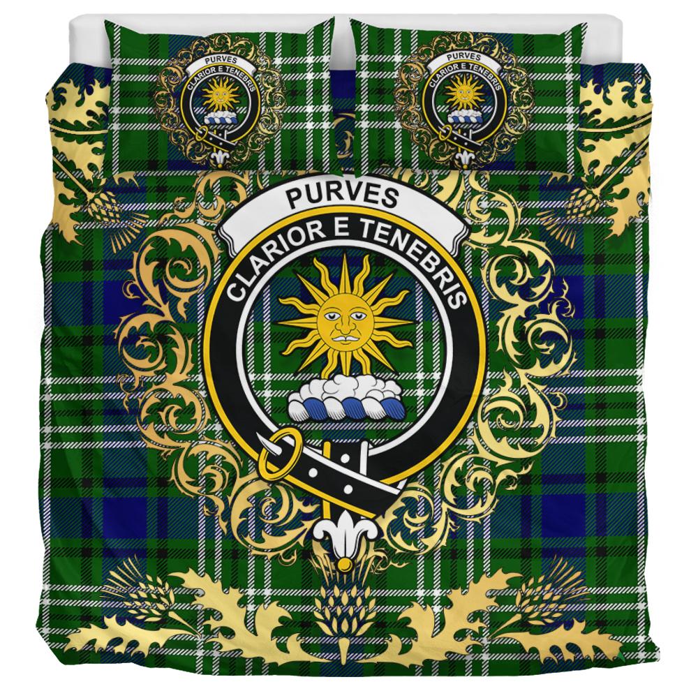 Purves Tartan Crest Bedding Set - Golden Thistle Style