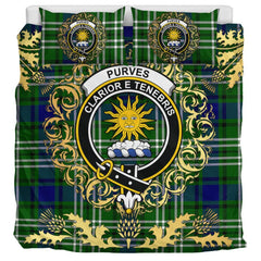 Purves Tartan Crest Bedding Set - Golden Thistle Style