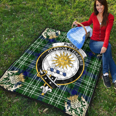 Purves Tartan Crest Premium Quilt - Gold Thistle Style