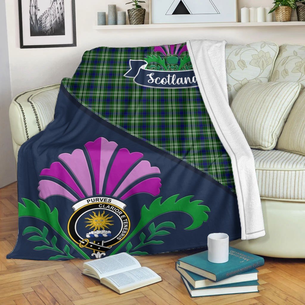 Purves Tartan Crest Premium Blanket - Thistle Style