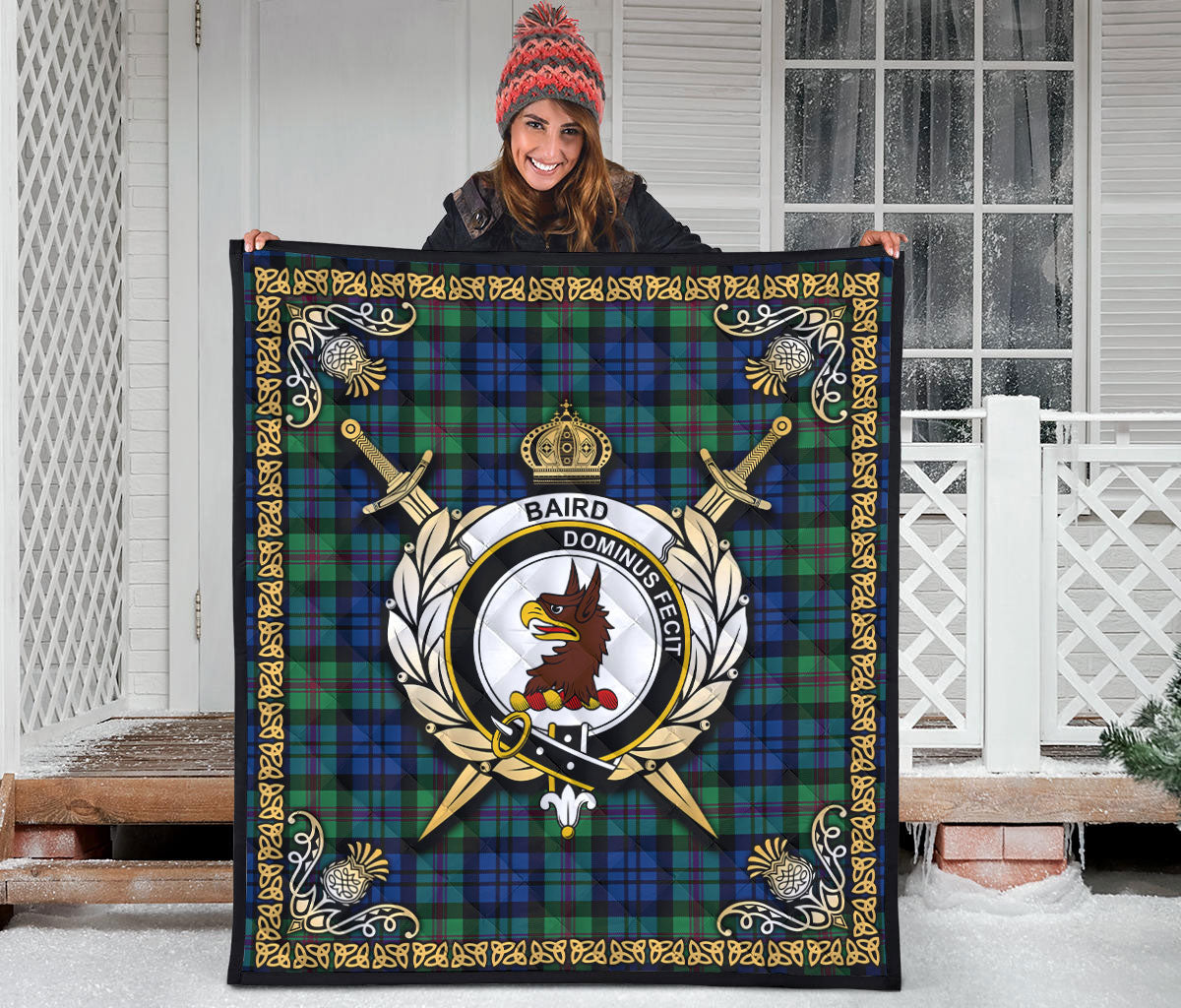 Baird Ancient Tartan Crest Premium Quilt - Celtic Thistle Style