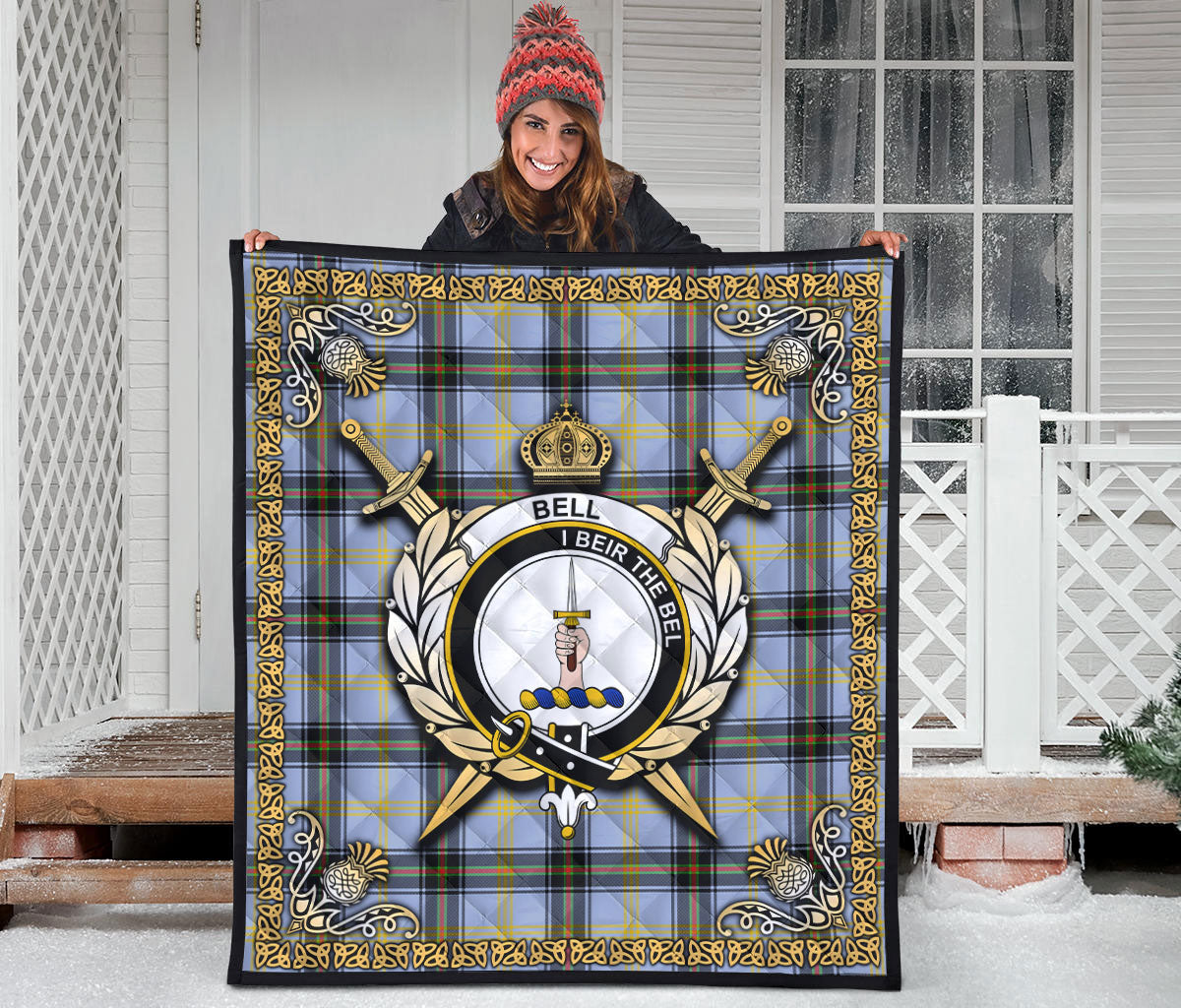 Bell of the Borders Tartan Crest Premium Quilt - Celtic Thistle Style