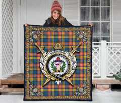 Buchanan Ancient Tartan Crest Premium Quilt - Celtic Thistle Style