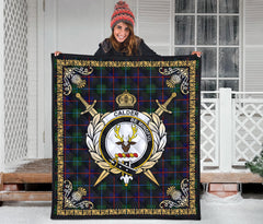 Calder Tartan Crest Premium Quilt - Celtic Thistle Style