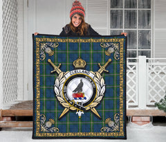 Clelland Tartan Crest Premium Quilt - Celtic Thistle Style