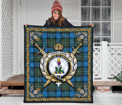 Fergusson Ancient Tartan Crest Premium Quilt - Celtic Thistle Style