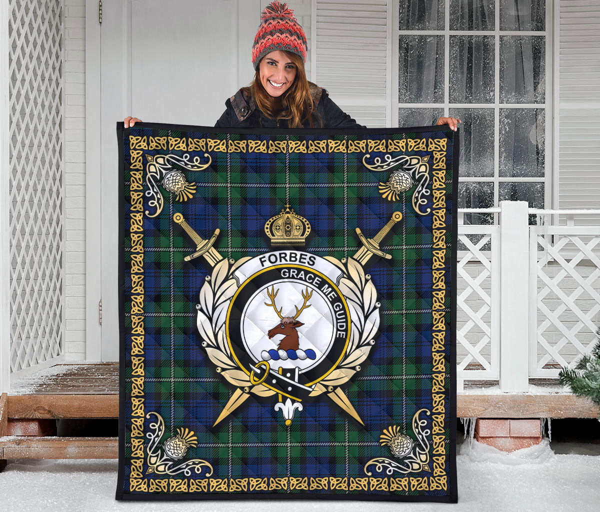 Forbes Ancient Tartan Crest Premium Quilt - Celtic Thistle Style