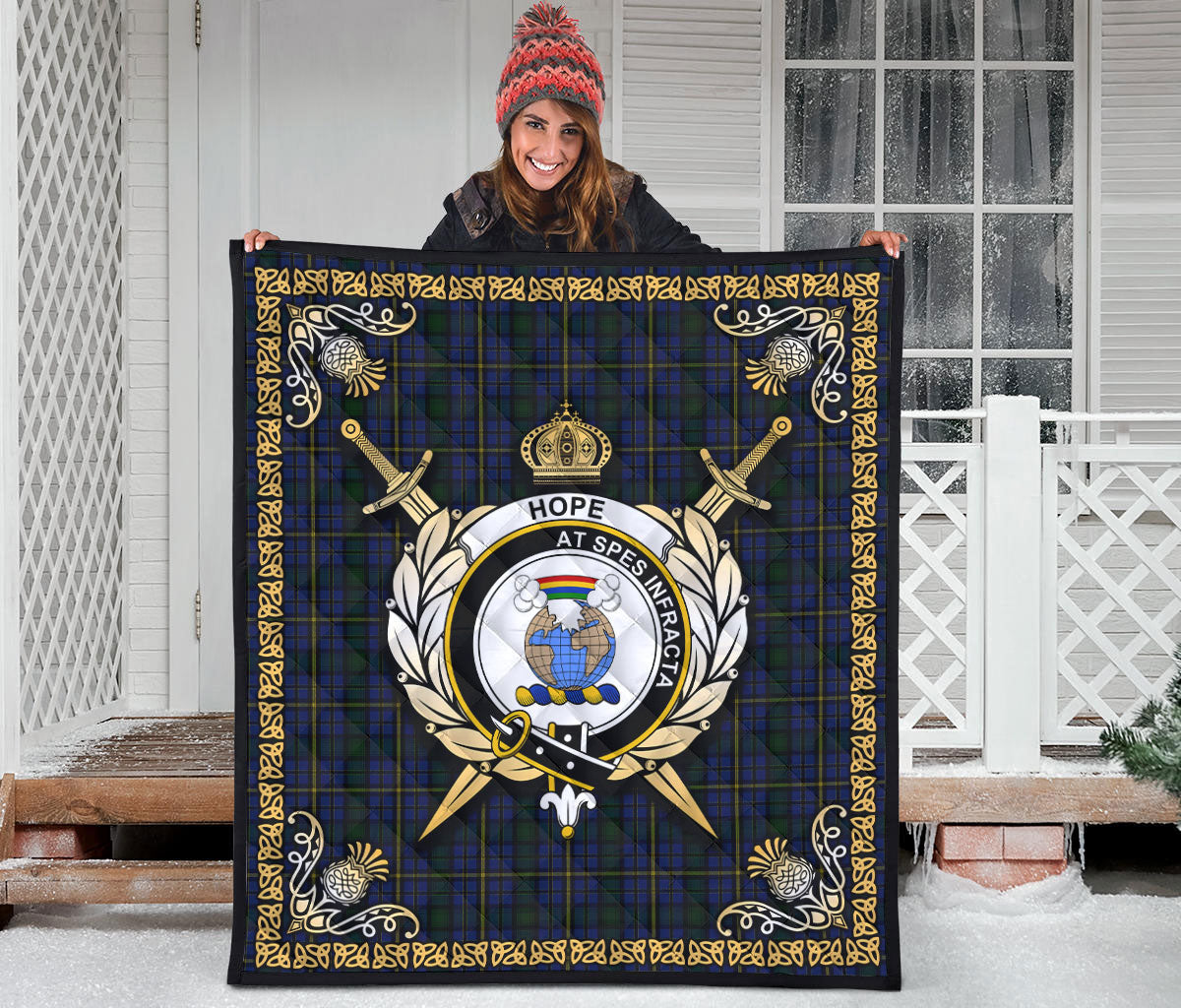 Hope Tartan Crest Premium Quilt - Celtic Thistle Style