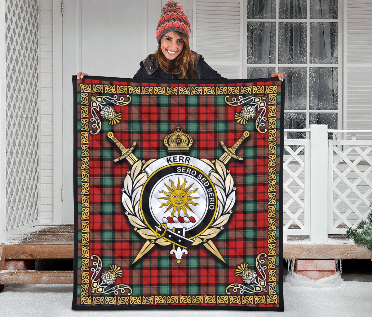 Kerr Ancient Tartan Crest Premium Quilt - Celtic Thistle Style