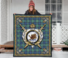 Leslie Hunting Ancient Tartan Crest Premium Quilt - Celtic Thistle Style