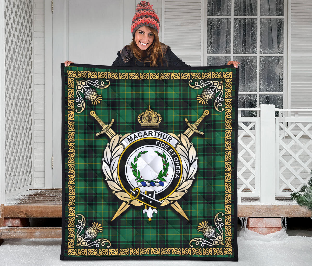 MacArthur Ancient Tartan Crest Premium Quilt - Celtic Thistle Style