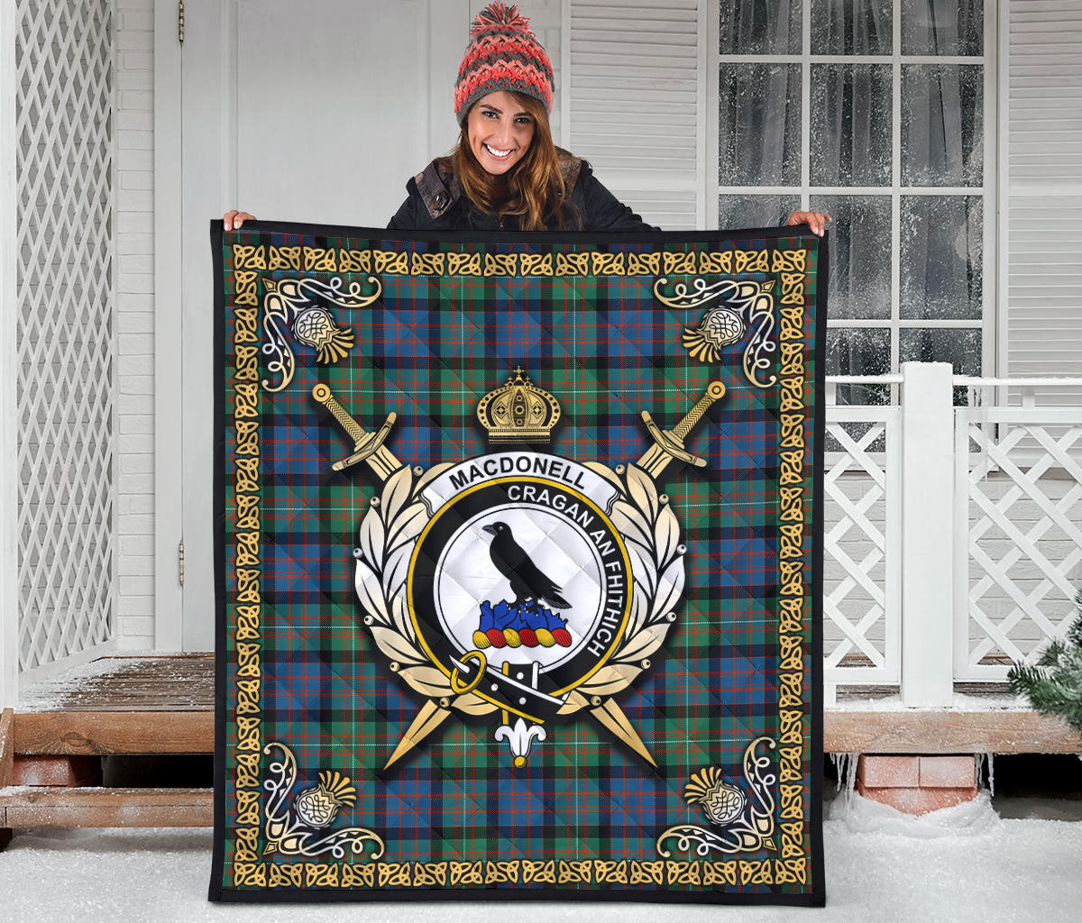 MacDonnell of Glengarry Ancient Tartan Crest Premium Quilt - Celtic Thistle Style