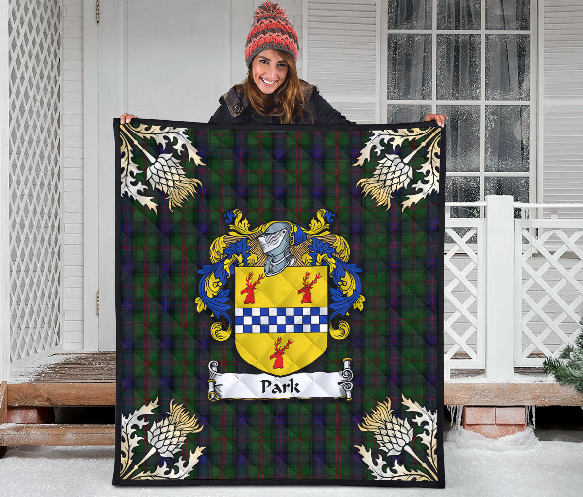 Park Tartan Crest Premium Quilt - Gold Thistle Style