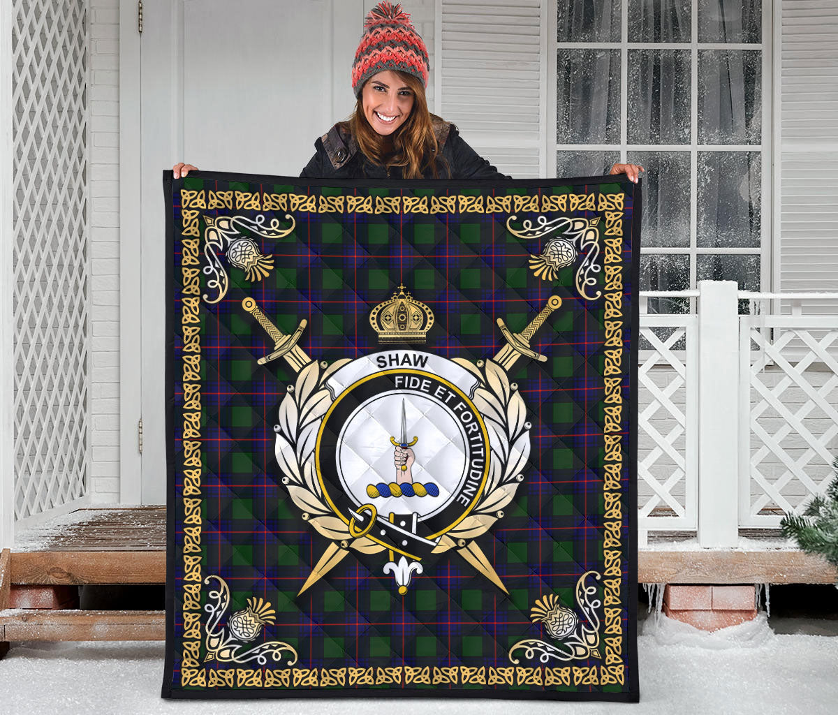 Shaw Modern Tartan Crest Premium Quilt - Celtic Thistle Style