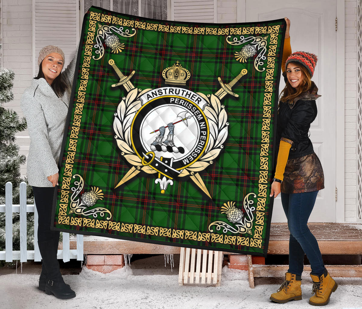 Anstruther Tartan Crest Premium Quilt - Celtic Thistle Style