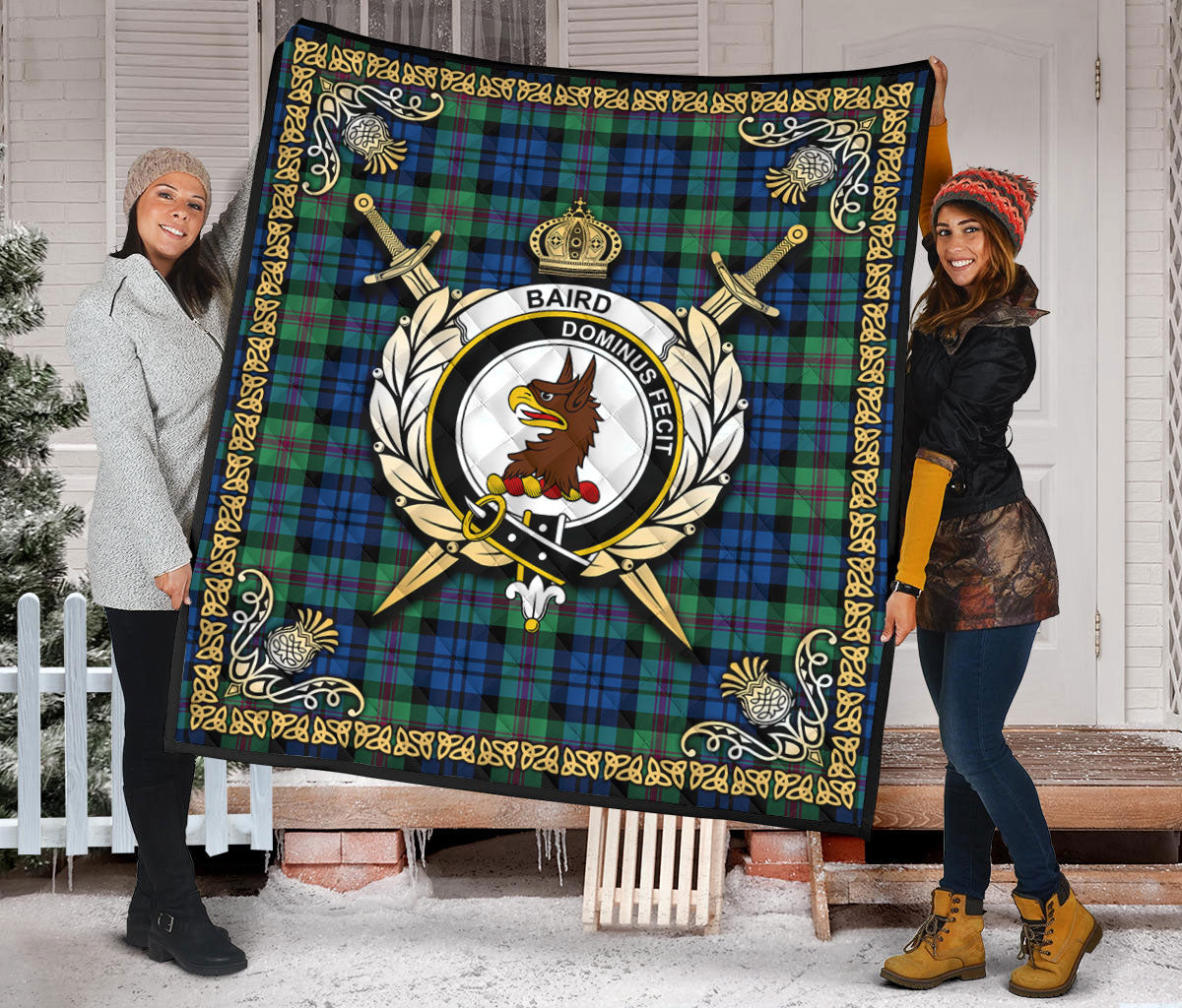 Baird Ancient Tartan Crest Premium Quilt - Celtic Thistle Style