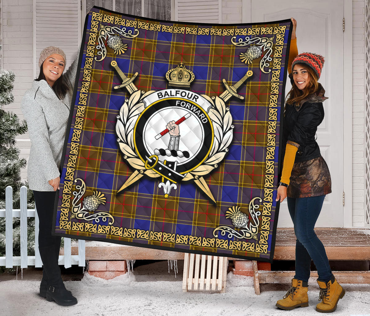 Balfour Modern Tartan Crest Premium Quilt - Celtic Thistle Style