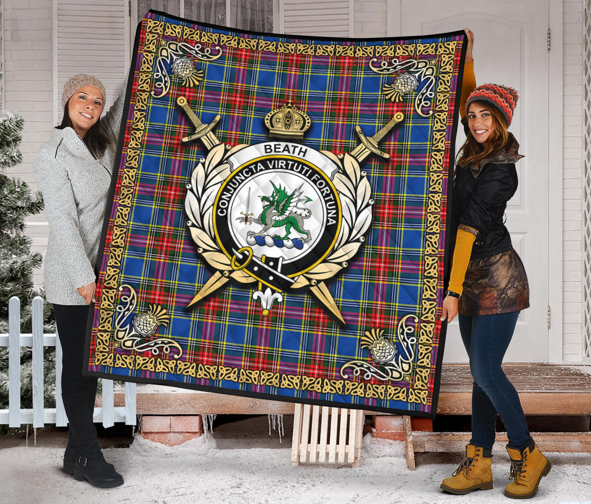 Beath Modern Tartan Crest Premium Quilt - Celtic Thistle Style