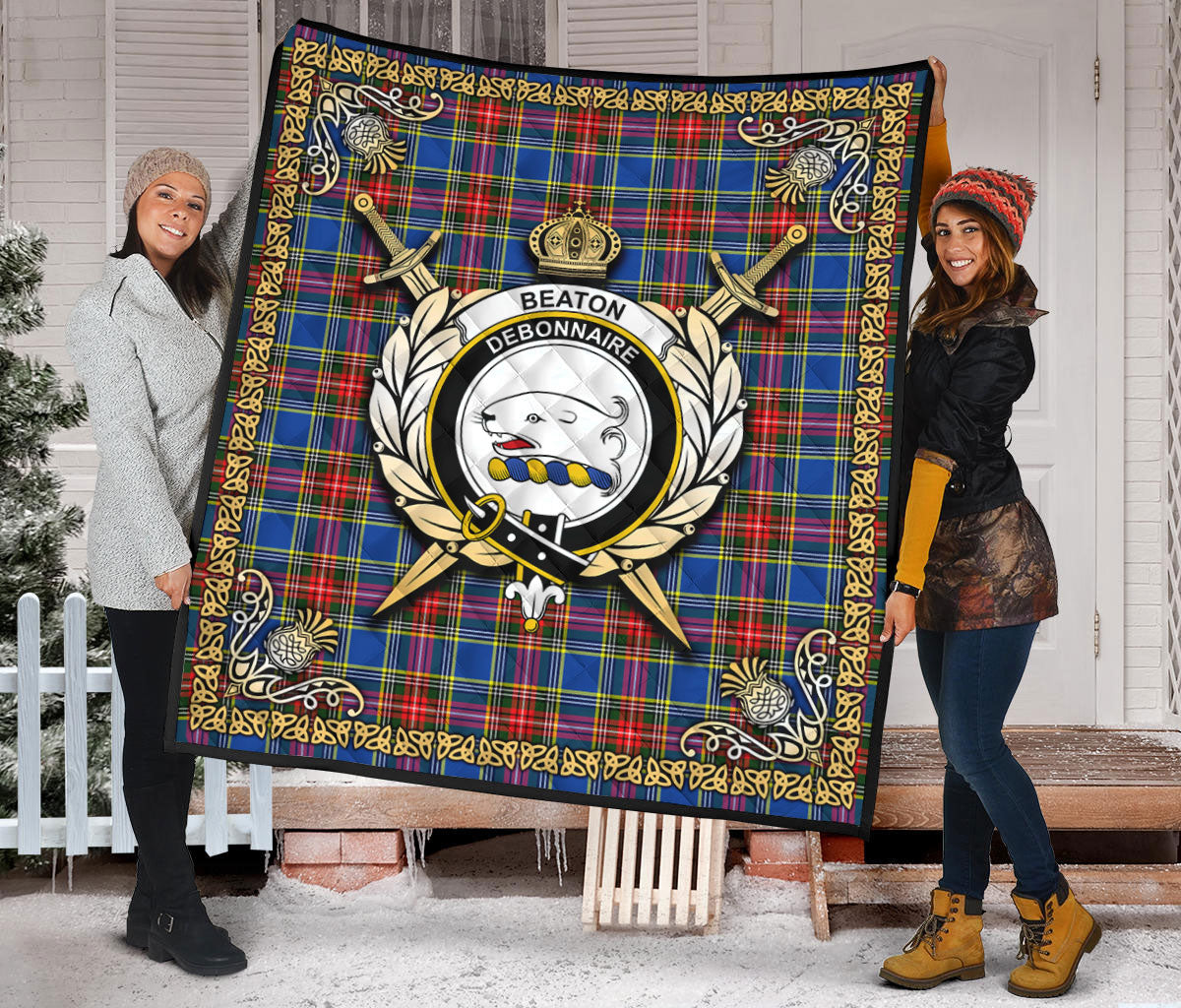 Beaton Modern Tartan Crest Premium Quilt - Celtic Thistle Style