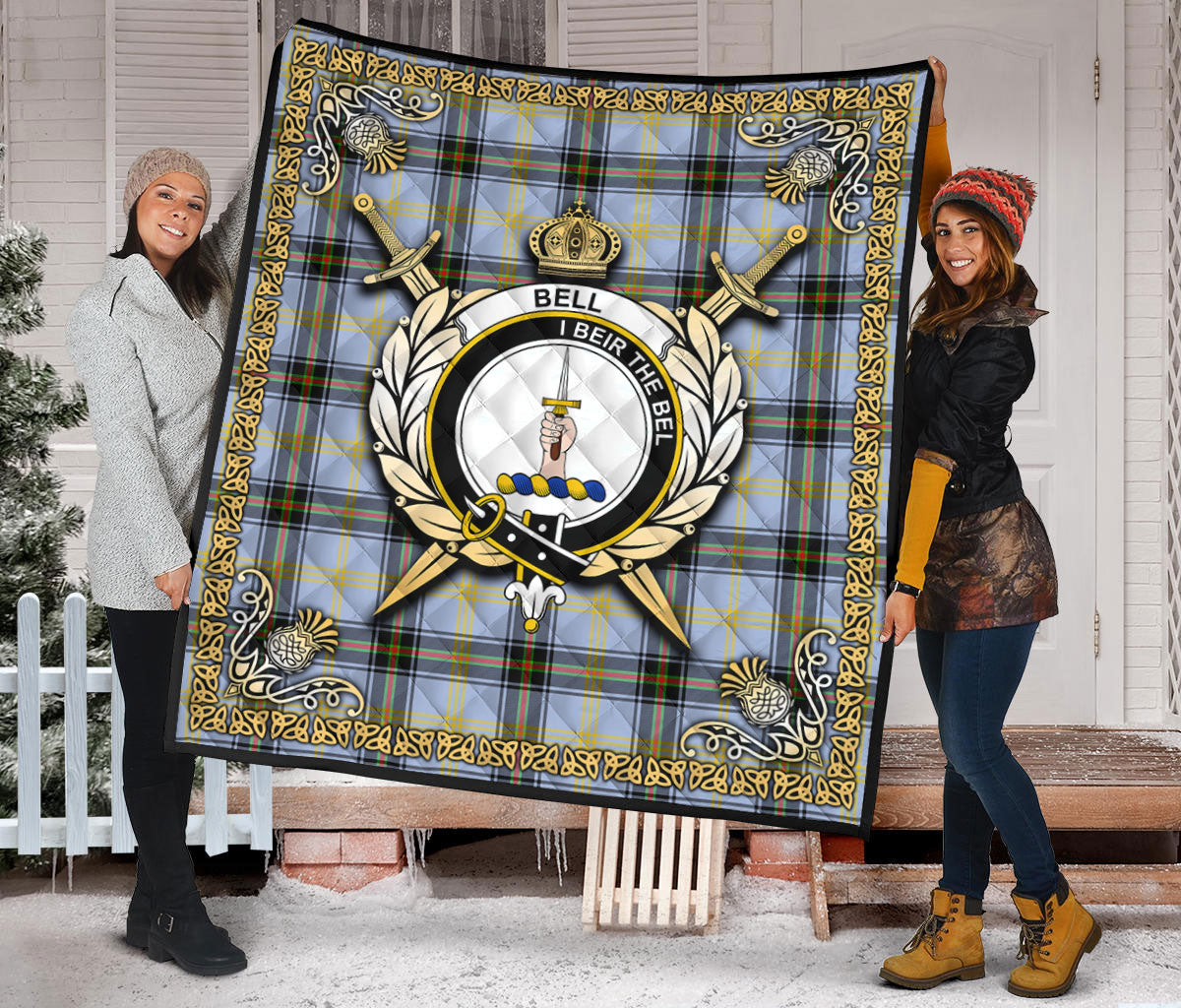 Bell of the Borders Tartan Crest Premium Quilt - Celtic Thistle Style